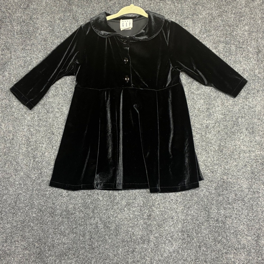 Vintage 90s babyGap Black Velvet Peter Pan Collar Holiday Dress 6-12M Retro